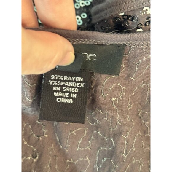 Karen Kane Women’s Gray Sequin Tunic Top Sz Large 3/4 Dolman Sleeve Holiday Glam - Picture 6 of 9